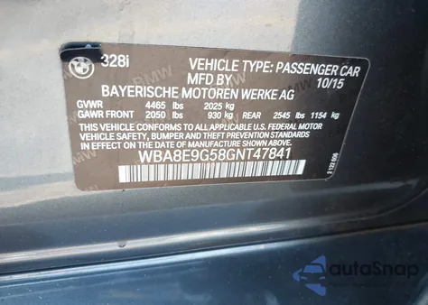 2016 BMW 328 I Sulev from USA, damaged, VIN WBA8E9G58GNT47841